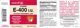 Label for Vitamin E-400 IU