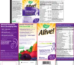 Label for Alive! Prenatal Multi-Vitamin with Plant DHA Strawberry Flavored