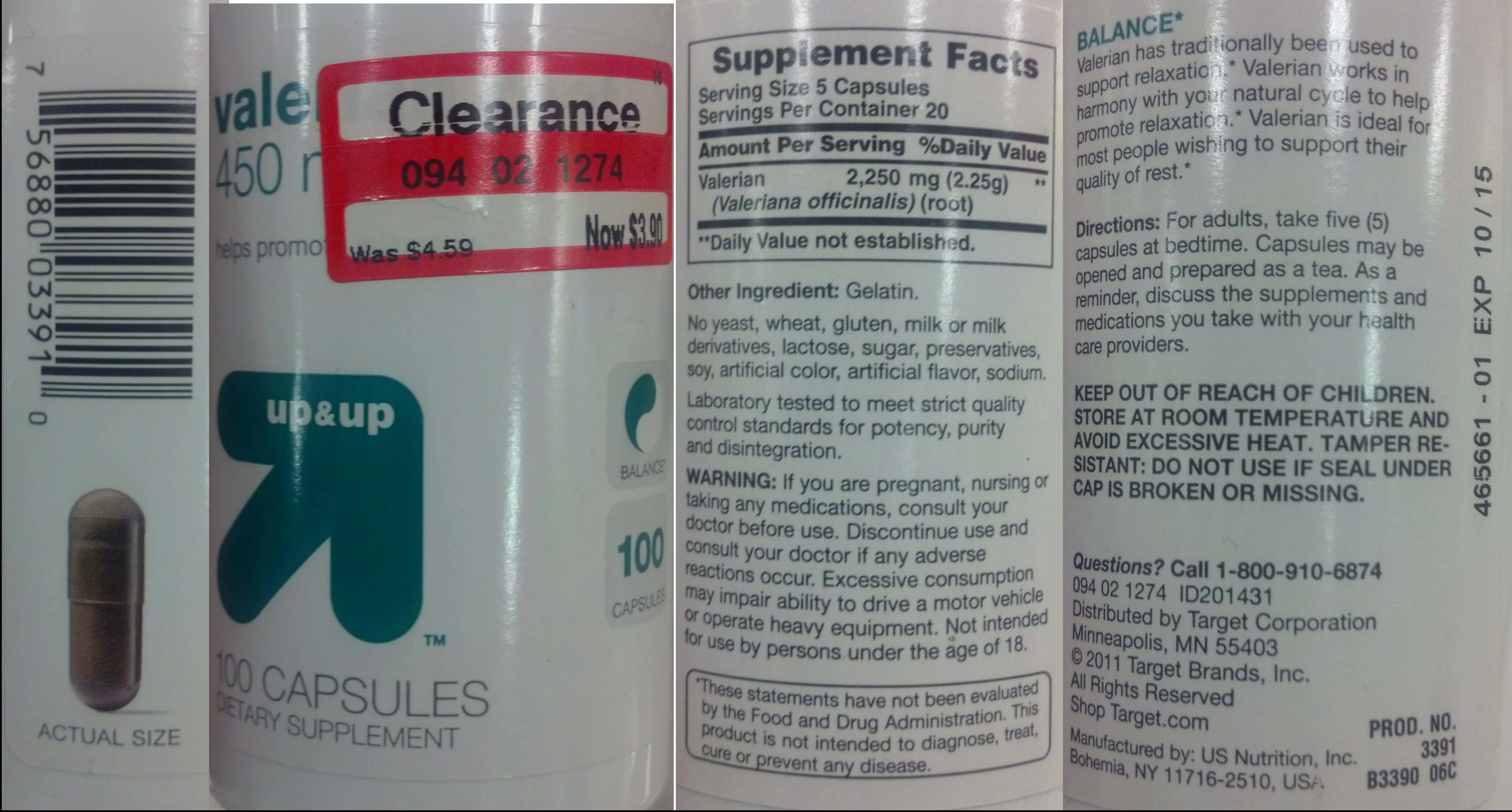 Label for Valerian 450 mg