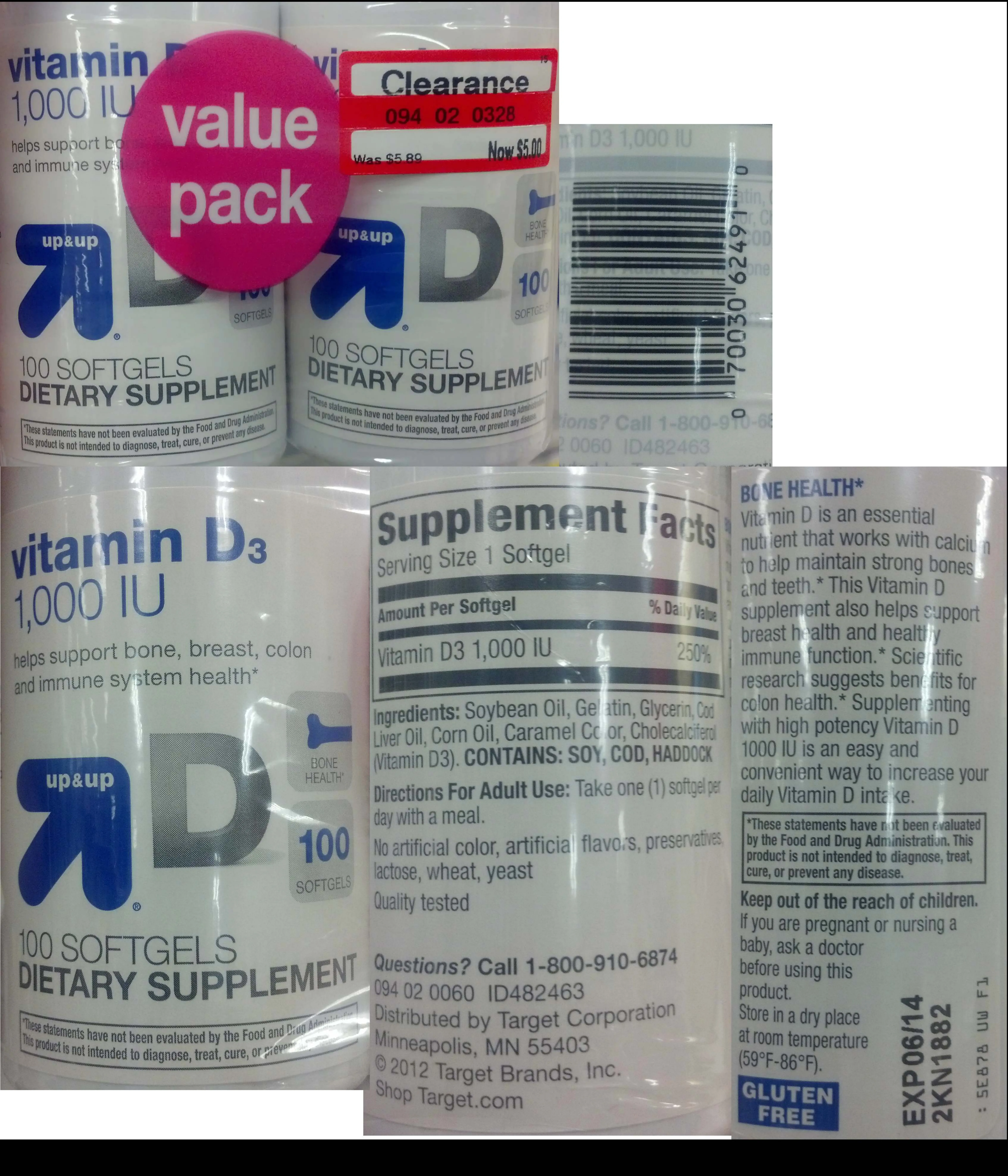 Label for Vitamin D3 1,000 IU