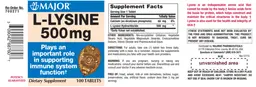 Label for L-Lysine 500 mg