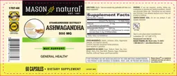 Label for Standardized Extract Ashwagandha 500 mg