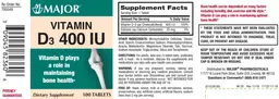 Label for Vitamin D3 400 IU
