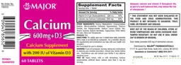 Label for Calcium 600 mg + D3 200 IU