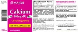 Label for Calcium 600 mg + D3 200 IU