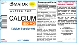 Label for Oyster Shell Calcium 500 mg