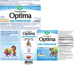 Label for Primadophilus Optima Kids Probiotics 10 Billion Vanilla Flavored
