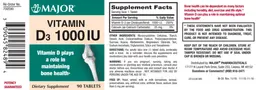 Label for Vitamin D3 1000 IU