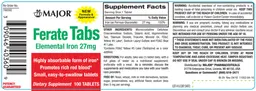 Label for Ferate Tabs Elemental Iron 27 mg