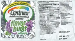 Label for Centrum Flavor Burst Wild Grape