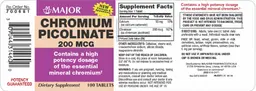 Label for Chromium Picolinate 200 mcg