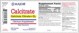 Label for Calcitrate Calcium Citrate + D3