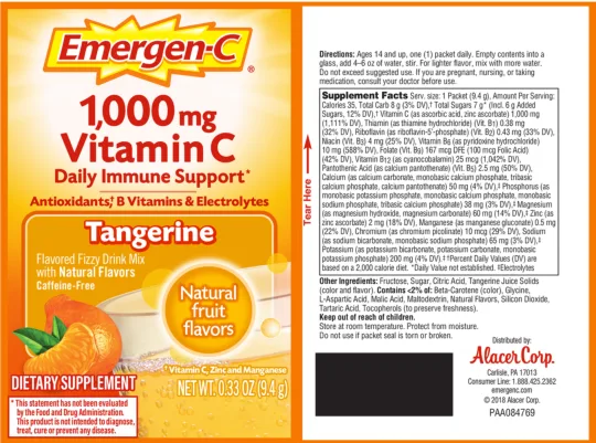 Label for 1,000 mg Vitamin C Tangerine