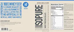 Label for Whey Protein Isolate Natural Vanilla Flavor