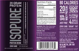 Label for ISOPURE 20 Gram Protein Grape