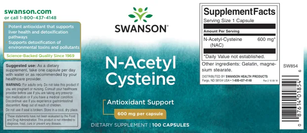 Label for N-Acetyl Cysteine 600 mg