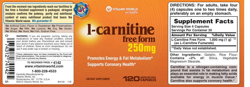 Label for L-Carnitine 250 mg
