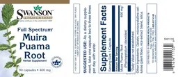 Label for Full Spectrum Muira Puama Root 400 mg