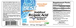 Label for Stabilized R-Lipoic Acid 100 mg