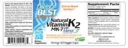 Label for Natural Vitamin K2 MK-7 with MenaQ7 45 mcg
