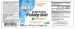 Label for Fully Active Folate 800 with Quatrefolic 800 mcg