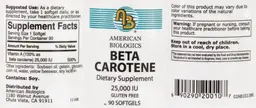 Label for Beta Carotene 25,000 IU