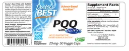 Label for PQQ with BioPQQ 20 mg