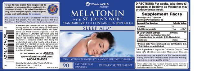 Label for Melatonin With St. John's Wort