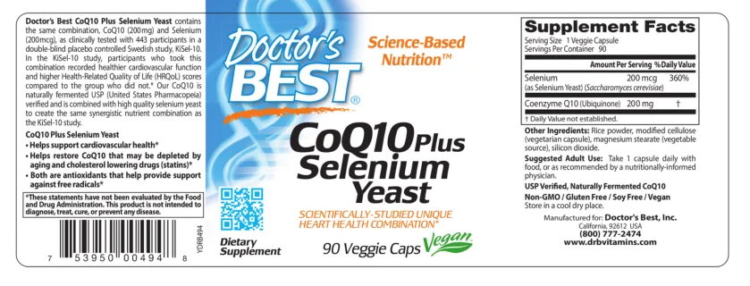 Label for CoQ10 plus Selenium Yeast