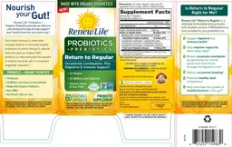 Label for Probiotics + Prebiotics Return to Regular