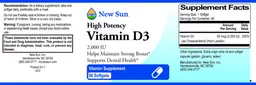 Label for High Potency Vitamin D3 2,000 IU