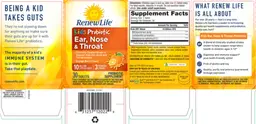 Label for Kids Probiotic Ear, Nose & Throat Orange Burst Flavor