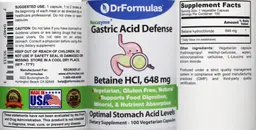 Label for Gastric Acid Defense Betaine HCl, 648 mg