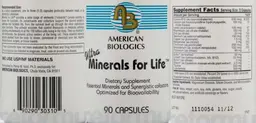Label for Ultra Minerals For Life