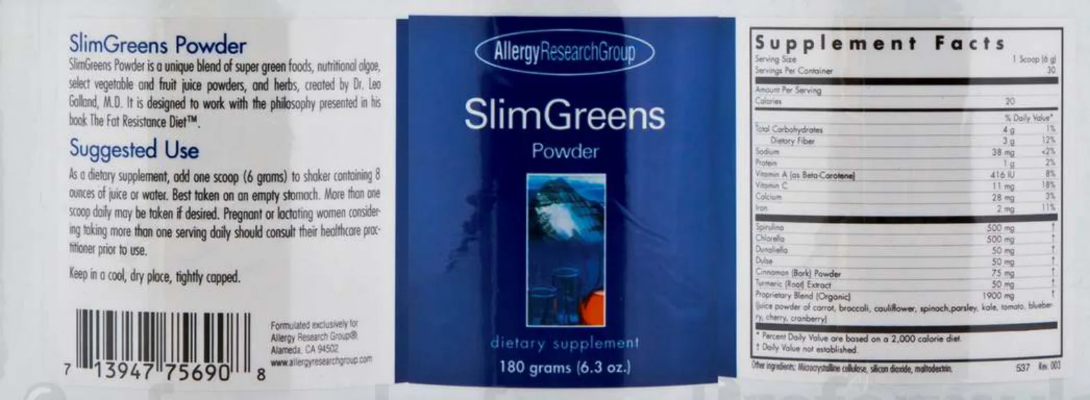 Label for SlimGreens Powder