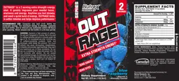 Label for Outrage Blue Raspberry