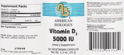 Label for Vitamin D3 5000 IU