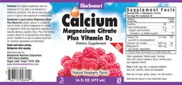 Label for Liquid Calcium Magnesium Citrate plus Vitamin D3 Natural Raspberry Flavor