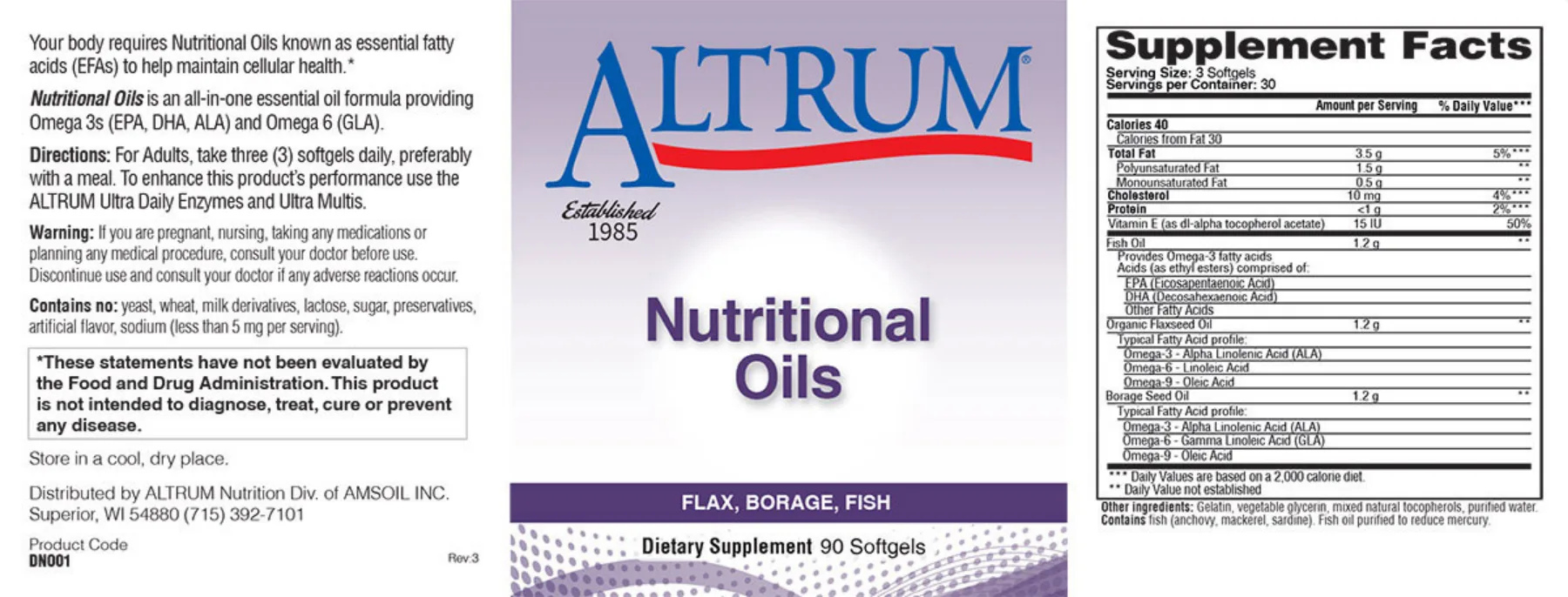 Label for Nutritional Oils