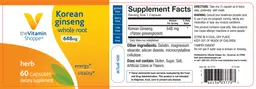 Label for Korean Ginseng 648 mg