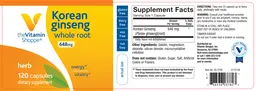 Label for Korean Ginseng 648 mg