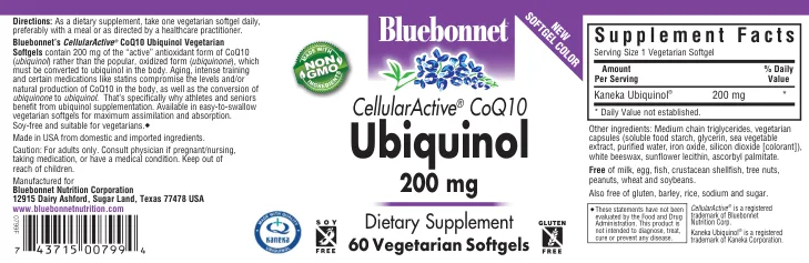 Label for CellularActive CoQ10 Ubiquinol 200 mg