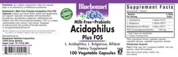 Label for Milk-Free Probiotic Acidophilus plus FOS