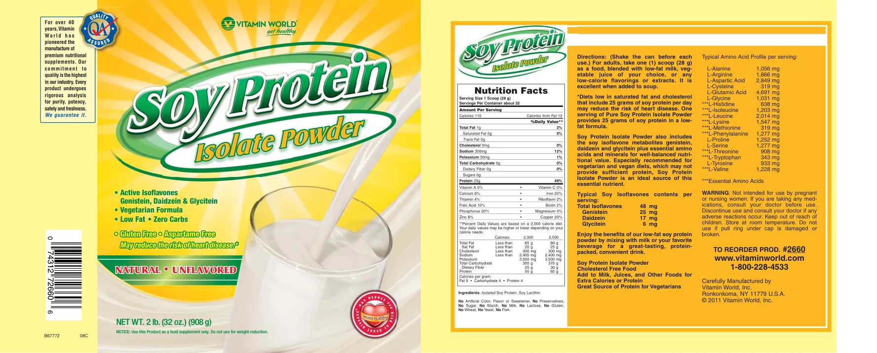 Label for Soy Protein Isolate Powder Unflavored