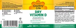 Label for Dry Vitamin D 25 mcg
