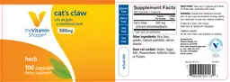 Label for Cat's Claw 500 mg