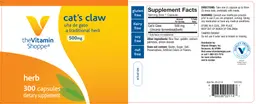 Label for Cat's Claw 500 mg