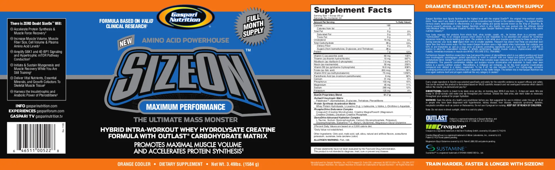 Label for SizeOn Orange Cooler