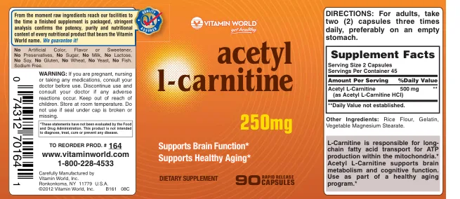 Label for Acetyl L-Carnitine 250 mg