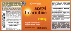 Label for Acetyl L-Carnitine 250 mg